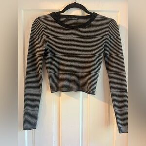Brandy Melville Black and Grey Striped Sweater